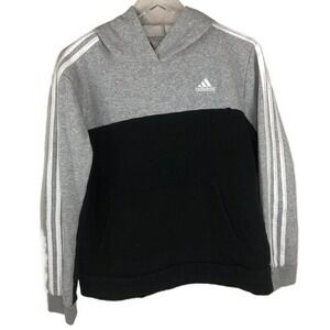 Adidas Youth Pullover Fleece Hoodie Heather Grey & Black Size L (14/16)